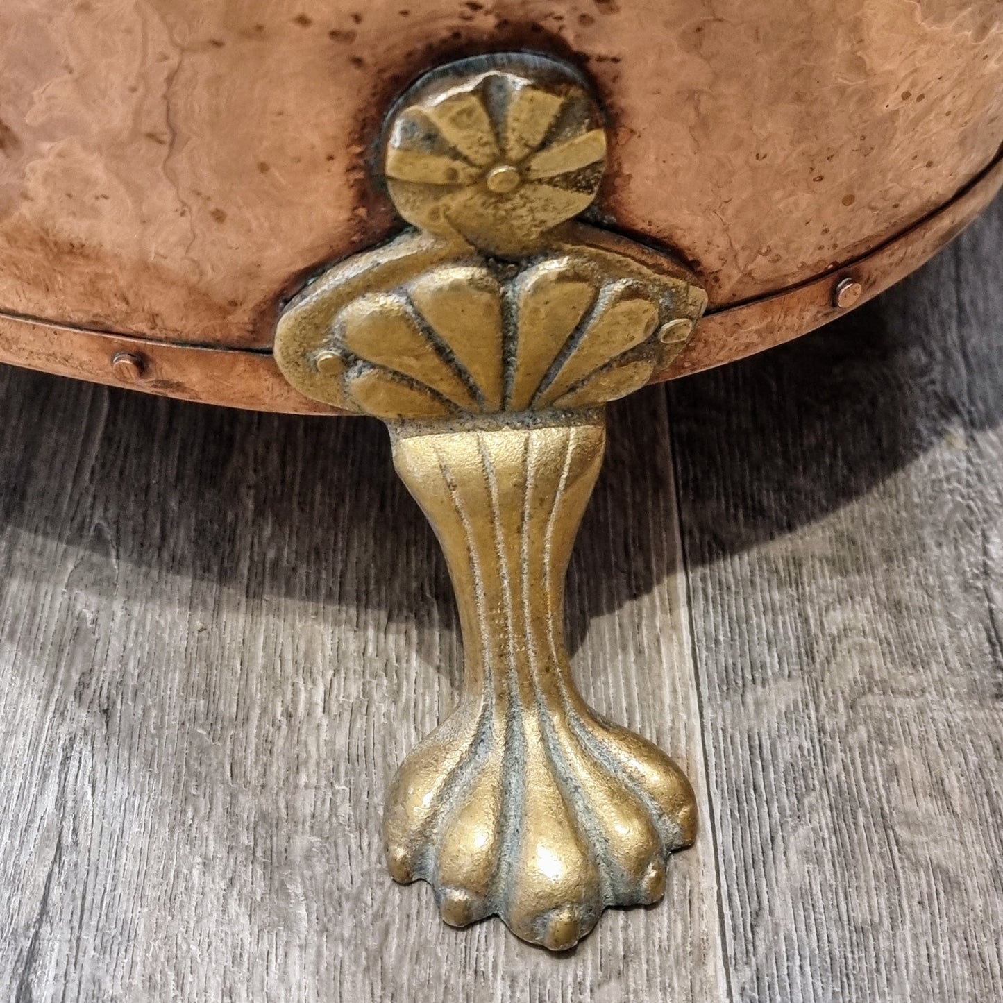 Copper and brass log bin.