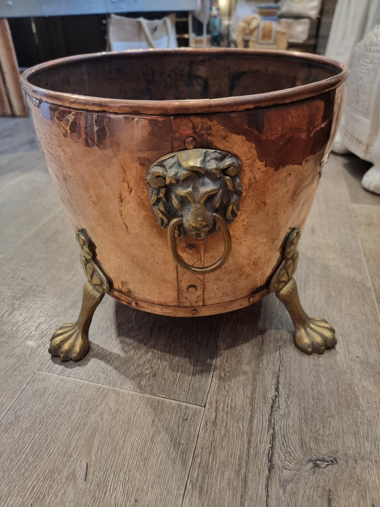 Copper and brass log bin.