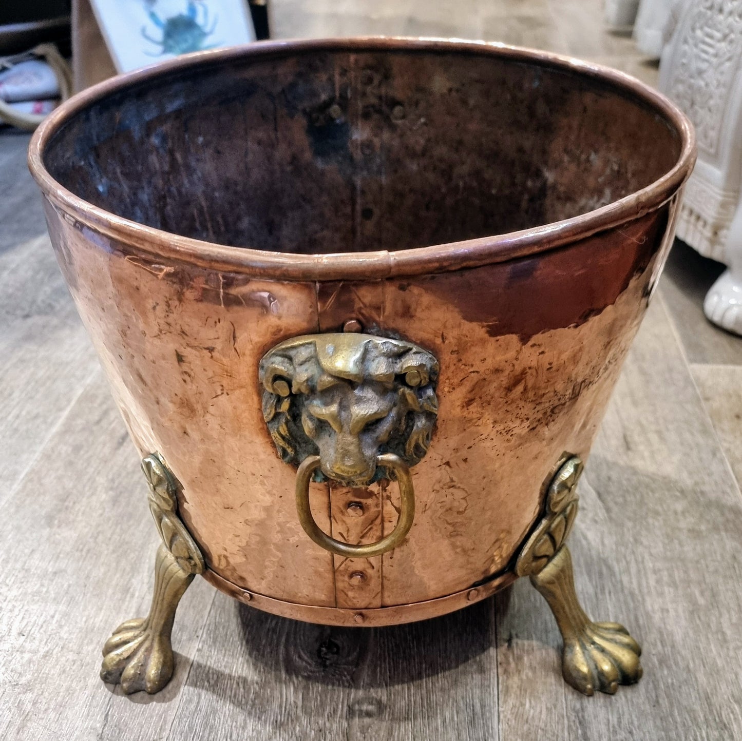 Copper and brass log bin.