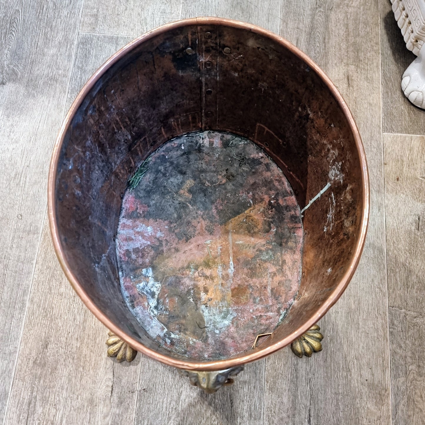 Copper and brass log bin.