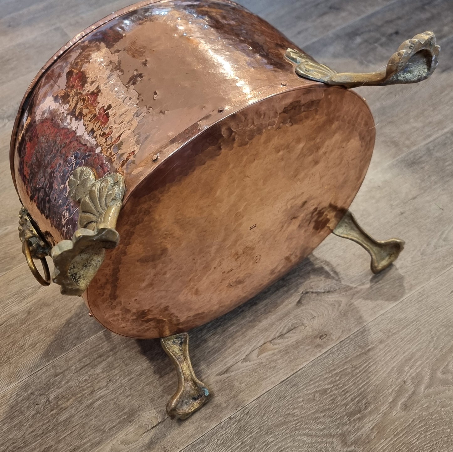 Copper and brass log bin.