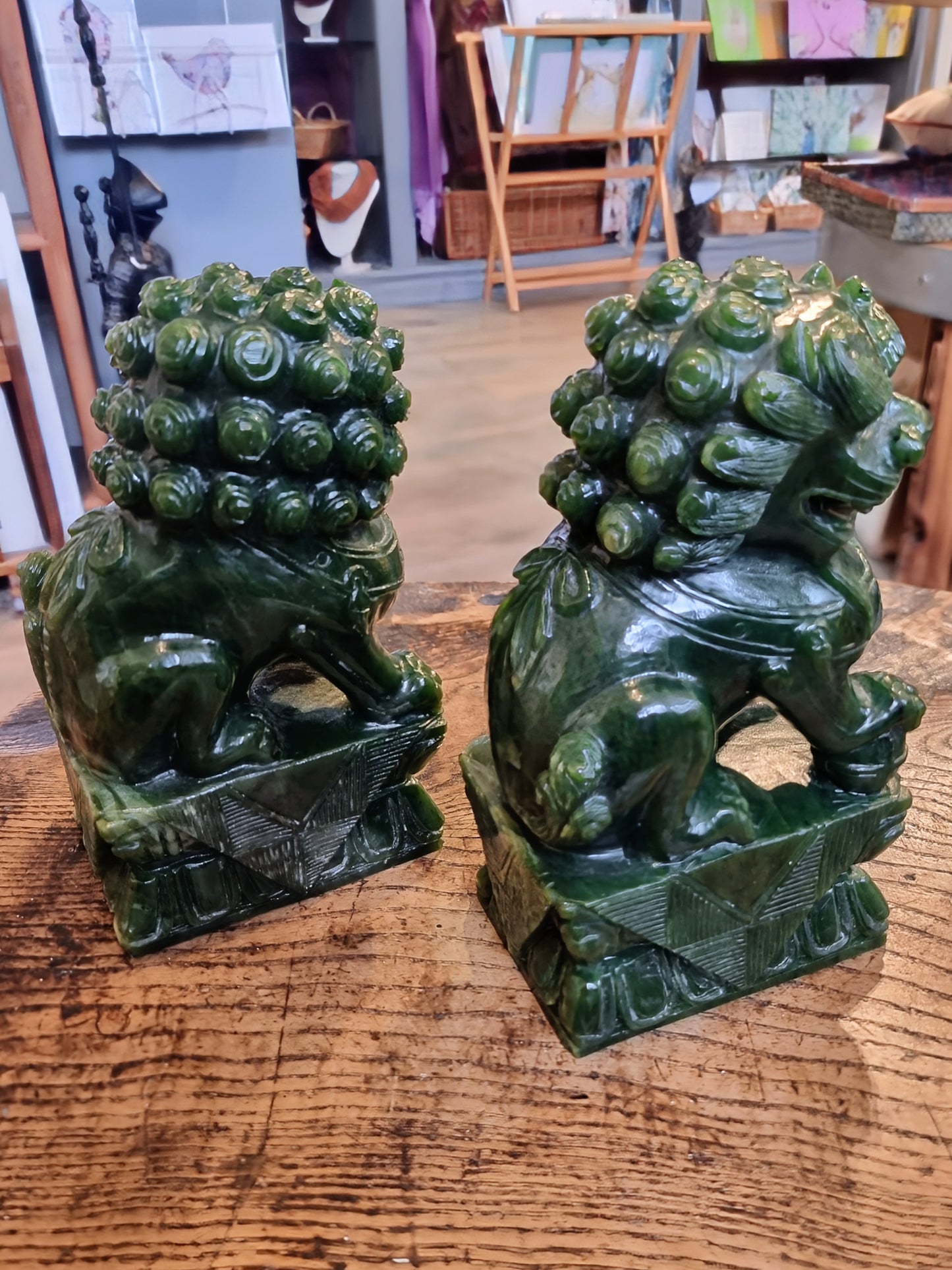 Genuine Nephrite Jade Guardian Lions (Matched Pair) – 15cm
