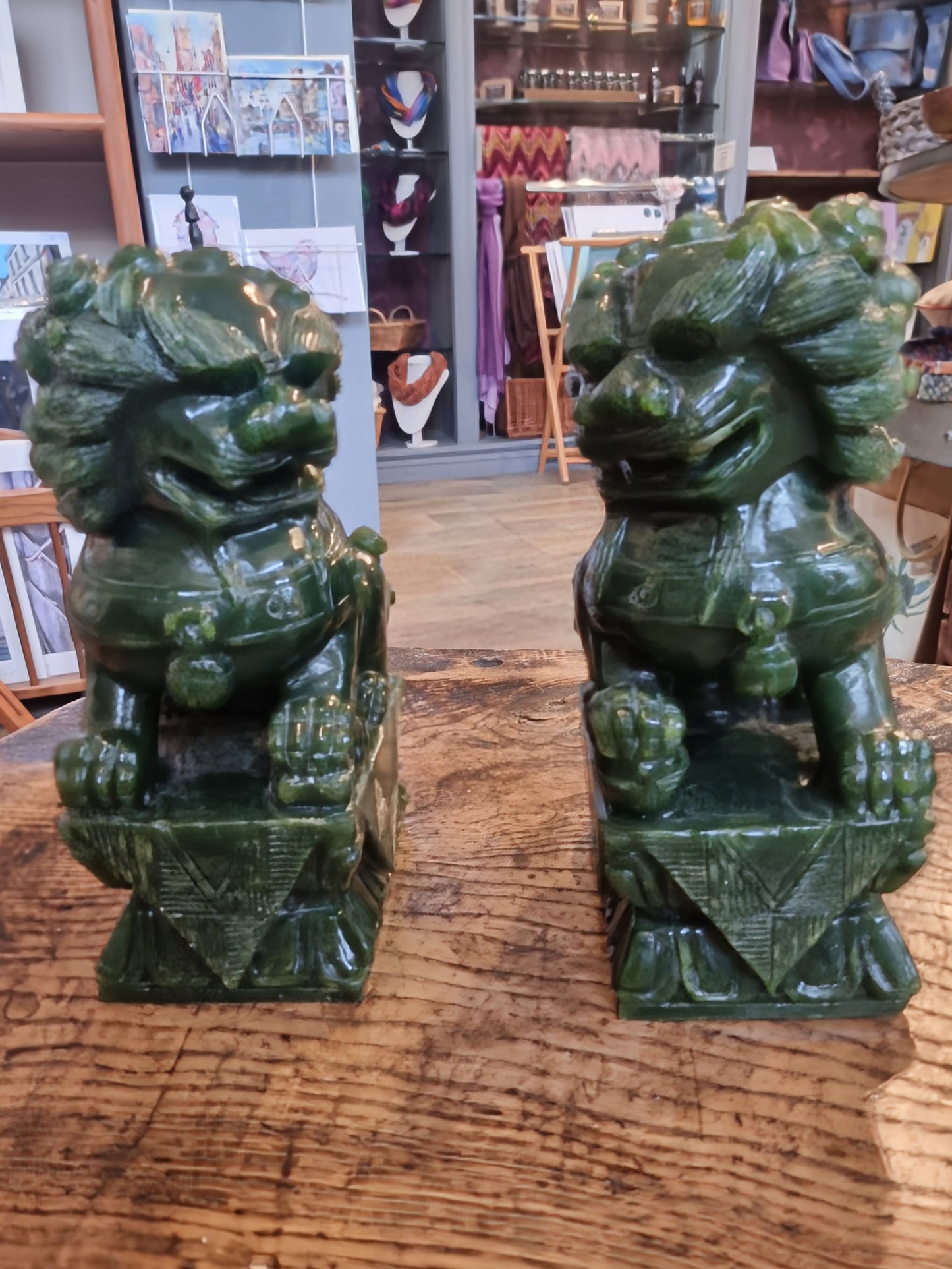 Genuine Nephrite Jade Guardian Lions (Matched Pair) – 15cm